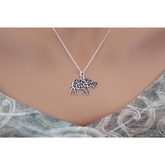 Sterling Silver Elephant Charm with Scrollwork Necklace - Picture 1 of 4